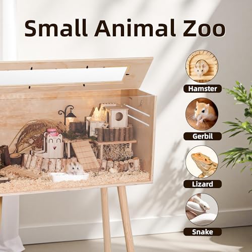 Pine Small Animals Houses&Habitats Chewproof, 32" Pine Guinea Pig Cage Hamster Cage for Small Animals (32" Medium, High-Legged Stick)