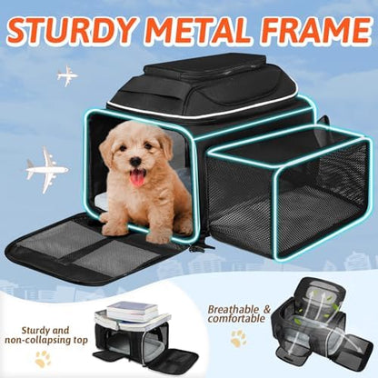 Petskd Top and Side Expandable Small Pet Carrier Airline Approved, Black