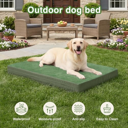 XXL Dog Bed Waterproof Washable Outdoor, Large Foam Crate Pad 48" Green