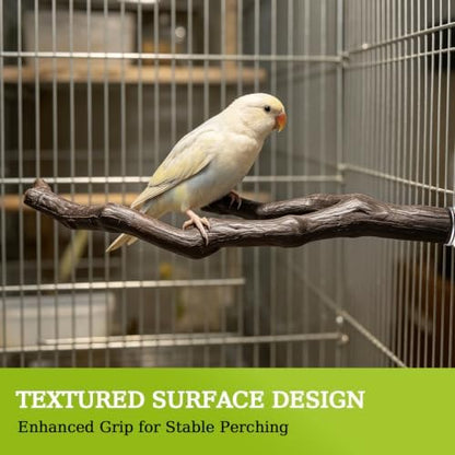 3 Pack Bird Perches for Cage, Bird Cage Accessories Branch Style Bird Stand with Mounting Hardware, Textured Climbing Perches for Budgie Cockatiels Finches Small Birds Plastic