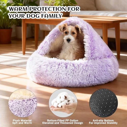 NOYAL Hooded Donut Bed, Calming Cave for Cats & Small Dogs