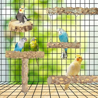 Bird Perches,4pcs Natural Wood Birds Stand Branch, Bird Perch Chewing Stick Cage Accessories Parrot Climbing Standing Branches Paw Grinding Fork Sets for Parakeet Lovebirds Cockatiels Conure Budgies