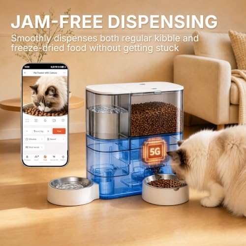 5L Automatic Cat Feeder with Camera & 3L Water Dispenser, WiFi