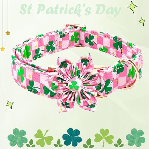 Trefoil Plaid Dog Collar with Flower for X-Small Female Dogs