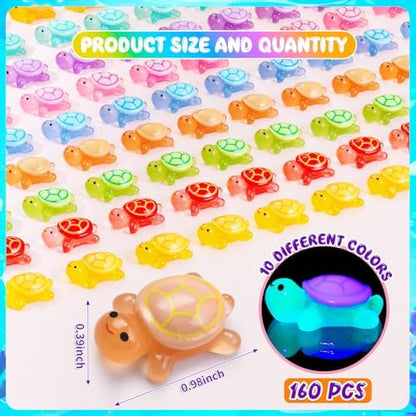 160Pcs Luminous Mini Resin Turtle Cute Tiny Turtle to Hide for Garden Micro