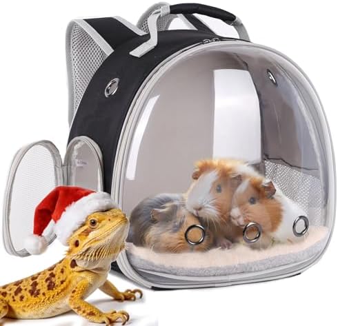 Portable Travel pet Backpack Carrier with Self Warming Pet Bed Set, Guinea Pig Carrier for 2,Reptile Travel Carrier for Lizards Sugar Glider Hedgehog Rat Parrot Birds Breathable Hangbag