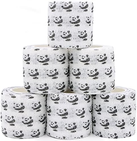 Self Adhesive Bandage Wrap Animal Cohesive Bandage Self Adherent Wrap First Aid Tape for Dogs Cats Horses Birds & Wrist Healing Ankle Sprain (2 Inch Panda 6 Rolls)