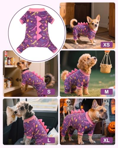 CuteBone Dinosaur Costume Dog Pajamas, Stretchy Spandex Crystal Velvet Sleepwear Coat for Small Dogs, Soft & Warm Pet Outfit Clothes for Cold Weather, Cozy Pullover Design COSP26S