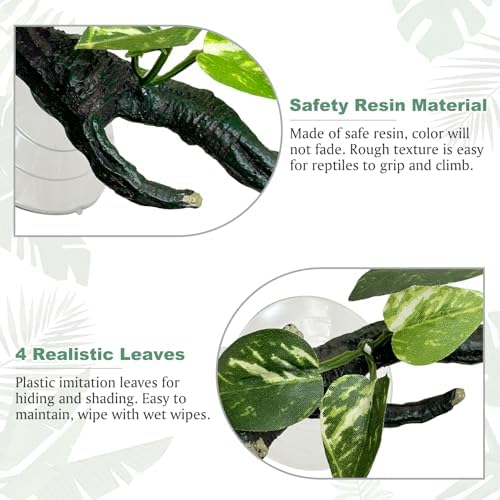 Fhiny Snake Climbing Branch, 2 PCS Resin Reptile Branches for Climbing with Suction Cups Frog Terrarium Plants Reptile Tank Decor Accessories for Frog Corn Snake Lizard Bearded Dragon Gecko