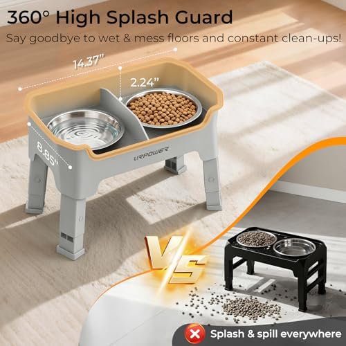 URPOWER Mess Proof Elevated Dog Bowls for Small Dogs with Splash Guard