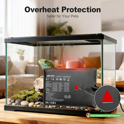 Reptile Heating Pad with Internal Sensor&Thermostat, 8" x 18" 24W Under Tank Heater Mat for 10-40 Gallon Tanks, IP67 Waterproof Safe Heat for Turtles, Bearded Dragons, Snakes, Lizards and Seedling