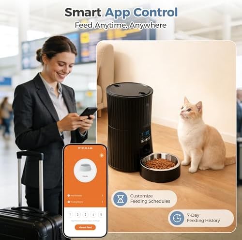 DUMOS 4L Automatic Cat Feeder, Dog Food Dispenser with APP Control, Black