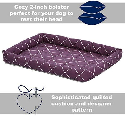 Midwest Homes for Pets 40224-PLD Quiet Time Couture Ashton Bolster Pet Bed, Medium Dog/24, Plum