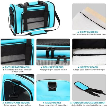 Soft-Sided Cat Carrier 20x13x13 in Expandable Travel Pet Bag 22LBS