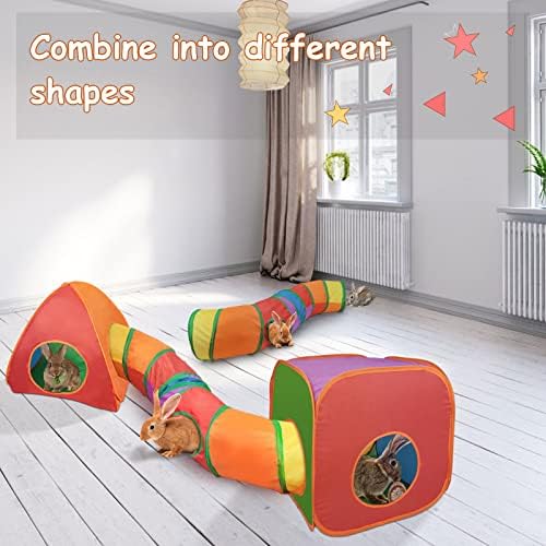 YUEPET Rabbit Tunnel & Cube Tent, Bunny Hideout, Guinea Pig Tunnel, Rainbow