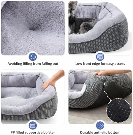 INVENHO Dog Bed for Small Dogs - Washable, Orthopedic, Calming & Warming - Durable Pet Bed with Anti-Slip Bottom (25"x21"x8")