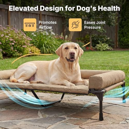 Veehoo Outdoor Elevated Dog Bed with Waterproof Bolster Cushion, Cooling