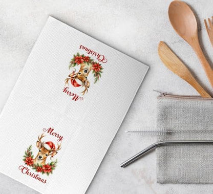 Merry Christmas Deer Kitchen Dish Towels Dishcloth 16x24 Inches