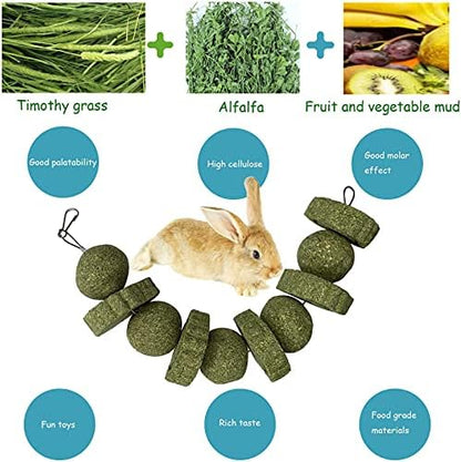 kathson 3Pcs Bunny Chew Toys Rabbit Chewing Toy for Teeth Grinding Chinchilla Treats Timothy Grass Cake Molar Balls for Guinea Pigs Hamsters Gerbils Rats Squirrels Playing Improve Pets Dental