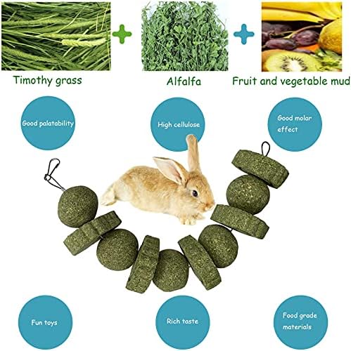 kathson 3Pcs Bunny Chew Toys Rabbit Chewing Toy for Teeth Grinding Chinchilla Treats Timothy Grass Cake Molar Balls for Guinea Pigs Hamsters Gerbils Rats Squirrels Playing Improve Pets Dental