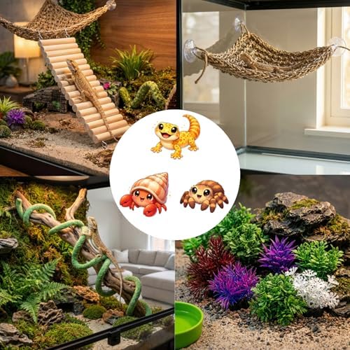 12-in-1 Hermit Crab Accessories Kit, 2026 New Kit for Bearded Dragon, Coconut Shell Hideout, Climbing Bridge, Hammock, Vines & Plants, Reptile Terrarium Decor for Gecko, Lizard, Amphibians