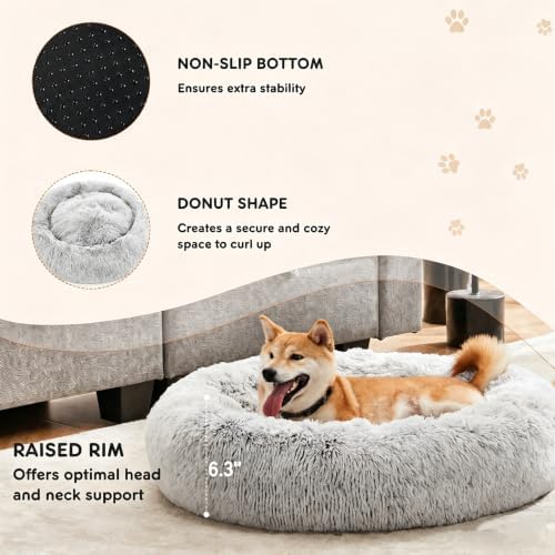 Sweetcrispy Large Dog Bed for Indoor, Calming Donut Bed for Dogs and Cats