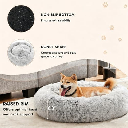 Sweetcrispy Large Dog Bed for Indoor, Calming Donut Bed for Dogs and Cats
