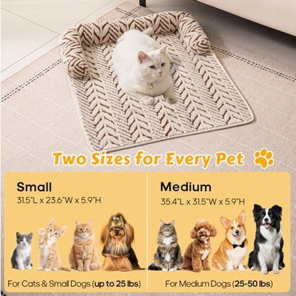 Calming Dog Bed Mats with Neck & Head Support, 35.43 x31.5 inch Khaki