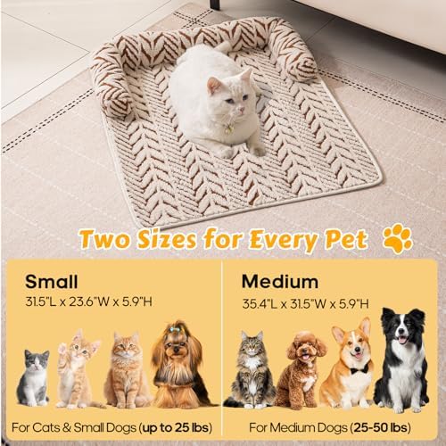 Calming Dog Bed Mats with Neck & Head Support, 31.5 x 23.62 inch Khaki