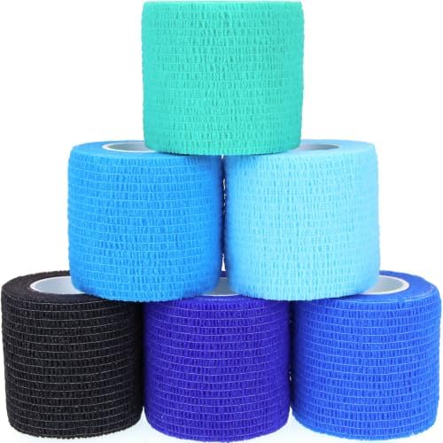Self Adhesive Bandage Wrap Animal Cohesive Bandage Self Adherent Wrap First Aid Tape for Dogs Cats Horses Birds & Wrist Healing Ankle Sprain (2 Inch Blue Change 6 Rolls)