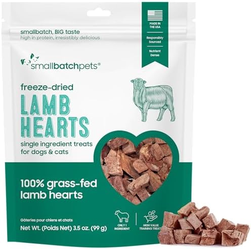 smallbatch Premium Freeze Dried Lamb Heart Treats for Dogs & Cats, 3.5oz
