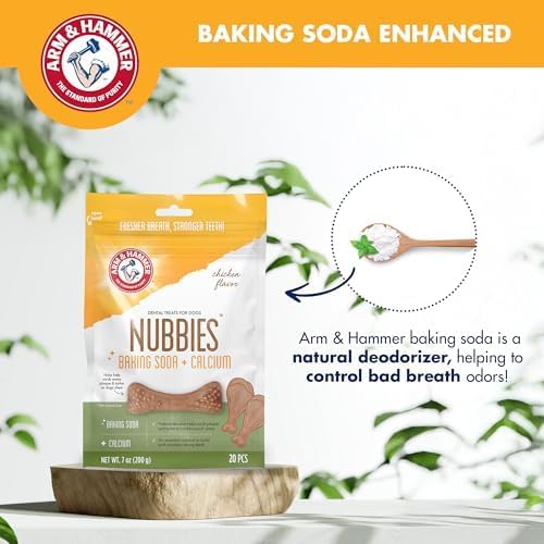 Arm & Hammer Nubbies Dental Treats, Chicken Flavor, 20 Count Bag, 24-Pack