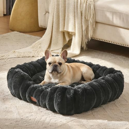 Luxury Dog Beds,Large Sized Dog Washable Furry Pet Beds,Comfort Rectangle Pet Sofa Couch with Ultra,Puppy Beds with Removable Zipper Cover,30x25x7.5inches,Black