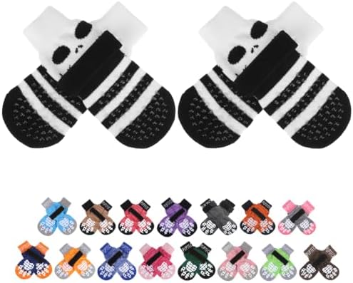 PUPTECK Anti-Slip Dog Socks with Double Sides Grips for Small Medium Large Dogs Hardwood Floors Prevents Licking, Dog Shoes for Hot Pavement Traction Control for Senior Dogs, Halloween Black L