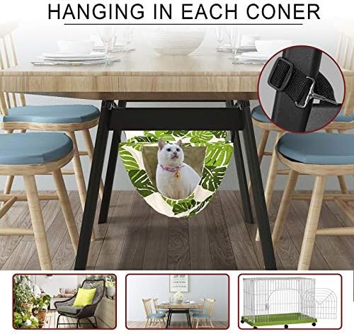 Cat Cage Hammock,Hanging Soft Pet Bed for Kitten Ferret Puppy Rabbit or Small Pet,Double Layer Hanging Bed for Pets,2 Level Indoor Bag for Spring/Summer/Winter (Green & White)