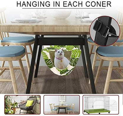Cat Cage Hammock,Hanging Soft Pet Bed for Kitten Ferret Puppy Rabbit or Small Pet,Double Layer Hanging Bed for Pets,2 Level Indoor Bag for Spring/Summer/Winter (Green & White)