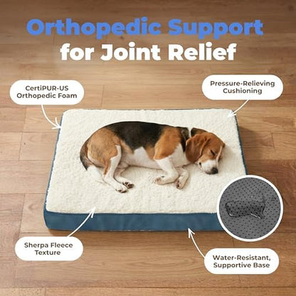 Best Pet Supplies Orthopedic Dog Bed with Memory Foam, Washable Dog Crate Mat for Small, Medium & Large Dogs, Thick Mattress for Crates, Kennels or Floor, Waterproof Pet Bed - Blue, 35 x 22 x 4