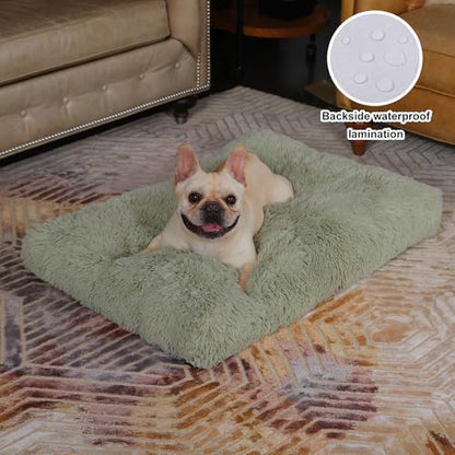 Bedfolks Waterproof Dog Crate Bed, Plush Dog Pad, 29"x21", Sage Green