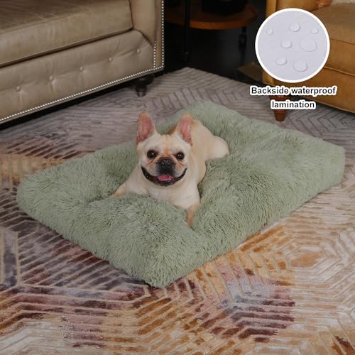 Bedfolks Waterproof Dog Crate Bed, Plush Dog Pad, 29"x21", Sage Green
