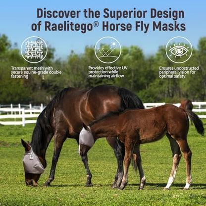 Raelitego Horse Fly Mask Without Ears, Breathable Mesh UV Protection (L)