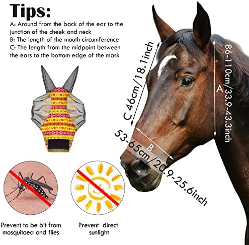 Frienda 4 Pcs Horse Fly Mask with Ears Mesh Comfort, Geometric, Medium