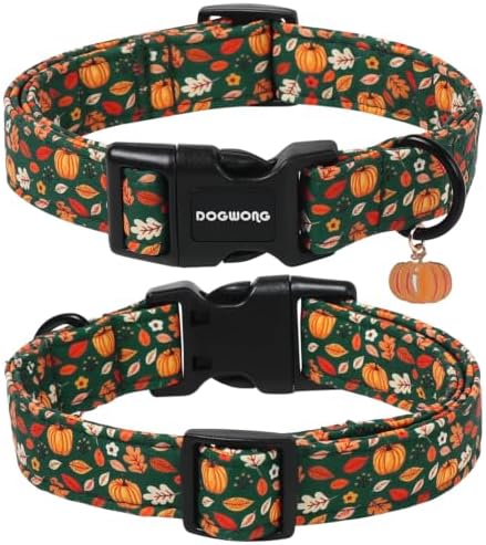 DOGWONG Halloween Pumpkin Dog Collar, Autumn Pumpkin Maple Cute Girl Dog Collar,Girl Boy Dogs Collars for Small Medium Dogs, Neck 14-21 inches