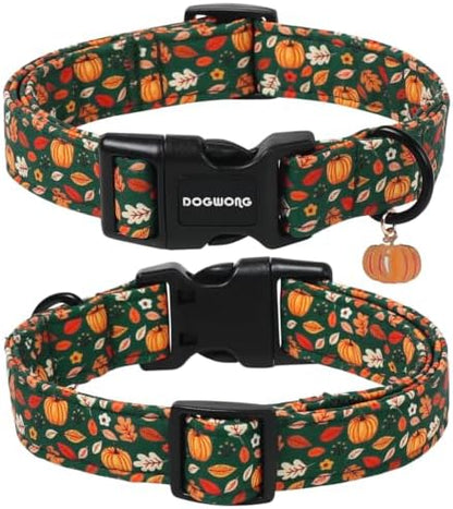 DOGWONG Halloween Pumpkin Dog Collar, Autumn Pumpkin Maple Cute Girl Dog Collar,Girl Boy Dogs Collars for Large Dogs, Neck 16.5-26 inches