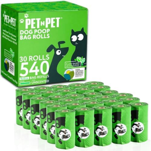 Pet N Pet Dog Poop Bags Rolls, 540 Count, Plant Based, Unscented, Green