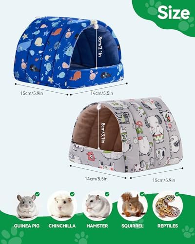 2 Pack Hamster Hideout Bed, Washable Small Animal House Bed Hamster House