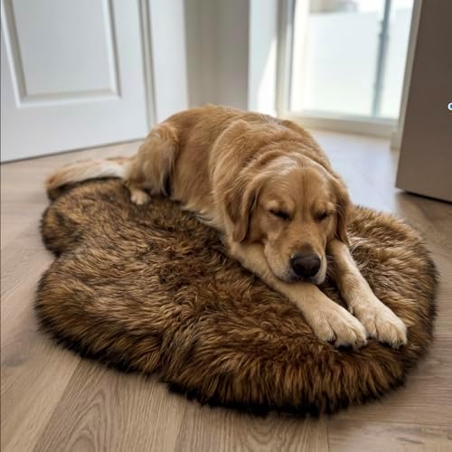 IHAPPYDOG Faux Fur Orthopedic Dog Bed, Memory Foam, Brown 50"x30"