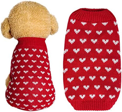 Dxhycc Dog Knitted Heart Sweater Puppy Sweater Warm Soft Pet Holiday Clothes for Medium Cats and Dogs (Red, L)