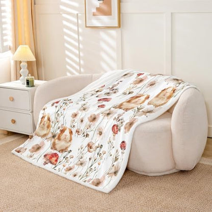 Erosebridal Funny Guinea Pig Blankets and Throws 60"x80",Mushroom Floral Blanket Throw for Girls Women,Cute Animal Print Fleece Blanket Farmhouse Wildflower Sherpa Blanket for Bedroom Decor