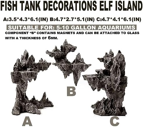Allcolor Aquarium Rock Decor, 3-Piece Elf Island for 5-10 Gallon Tanks