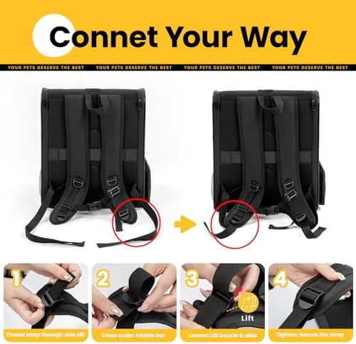 Conlun Cat Backpack Carrier for Small Dogs and Cats Fit Up to 15 Lbs,Small Dog Backpack, Foldable with 3-Side Mesh Windows, Pet Carrier for Travel & Hiking Friendly，Black